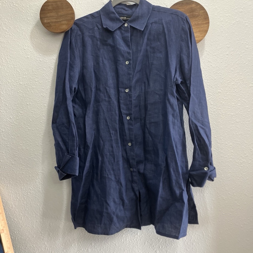 Valerie By Valerie Stevens‎ Blue Linen Small Long Sleeve Tunic Dress Coastal